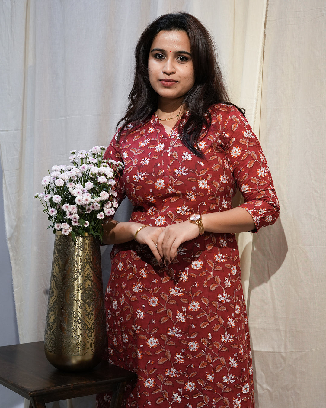 Maroon Floral Kurta Set