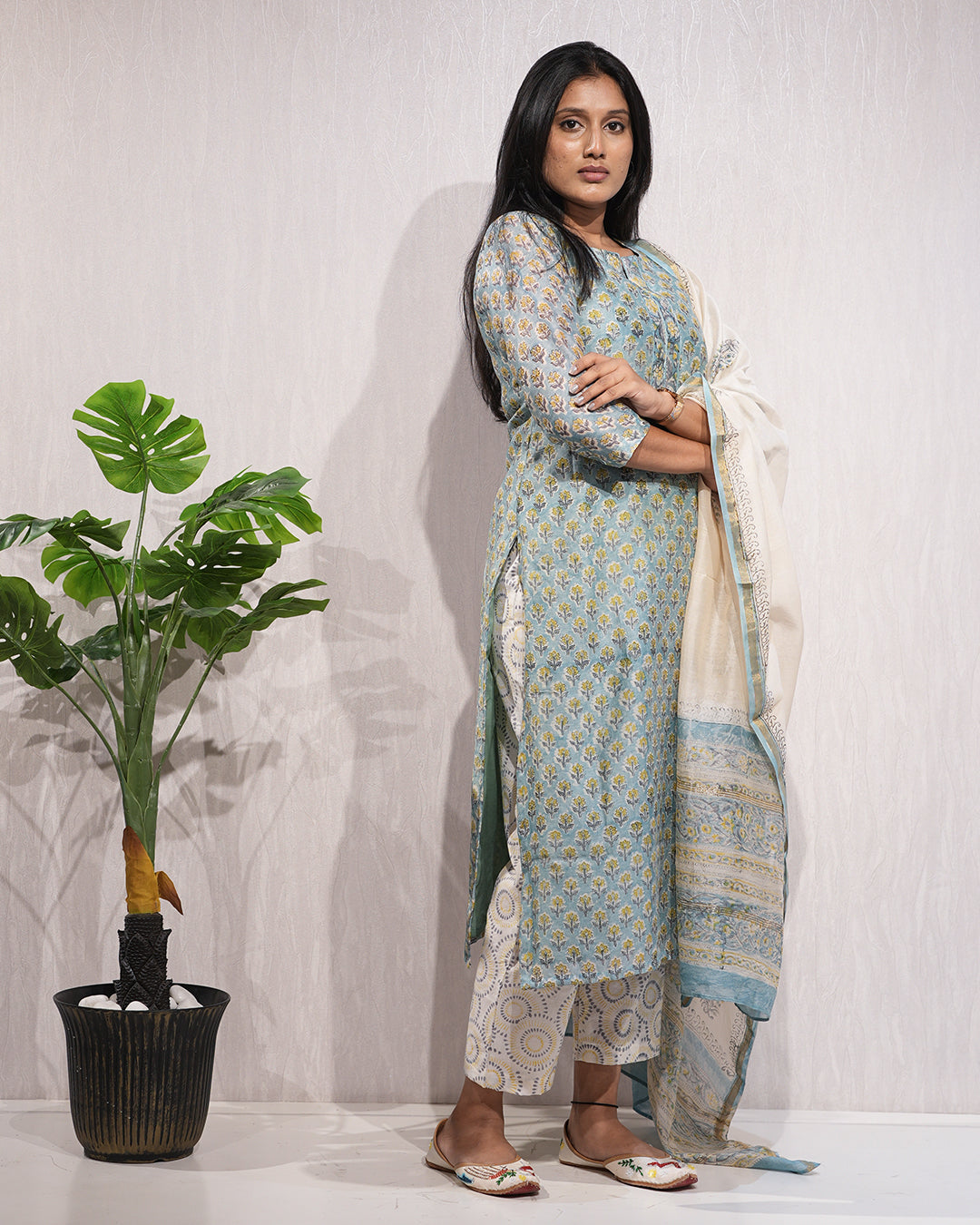 Elegant teal-coloured kurta and dupatta set