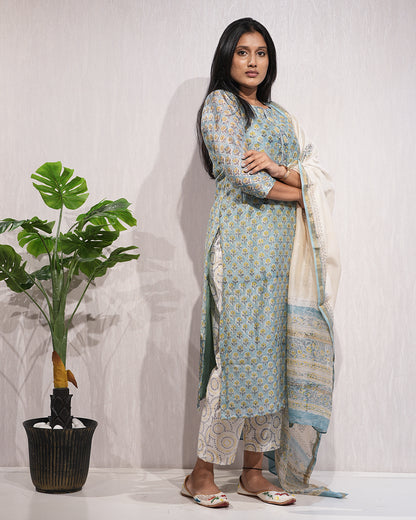 Elegant teal-coloured kurta and dupatta set
