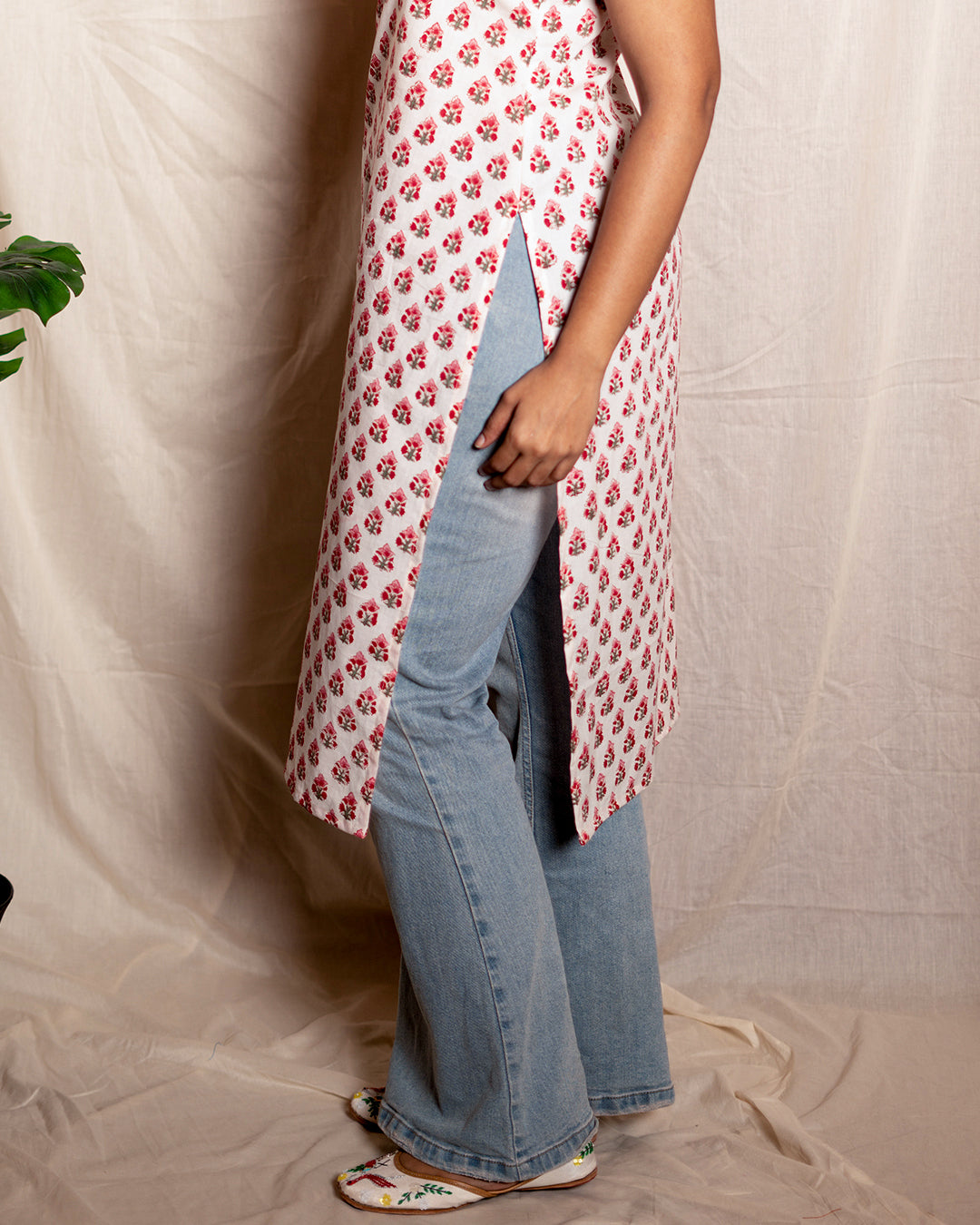 Red Polka Printed Short Kurta