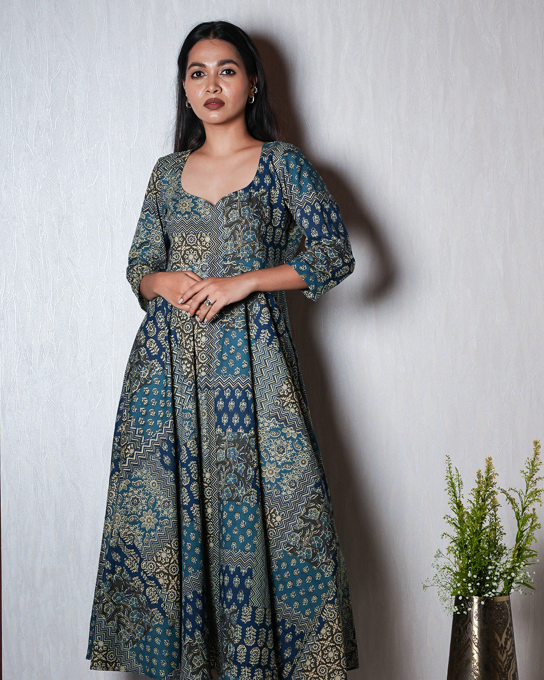 Indigo &amp; Teal Flared Printed Kurta