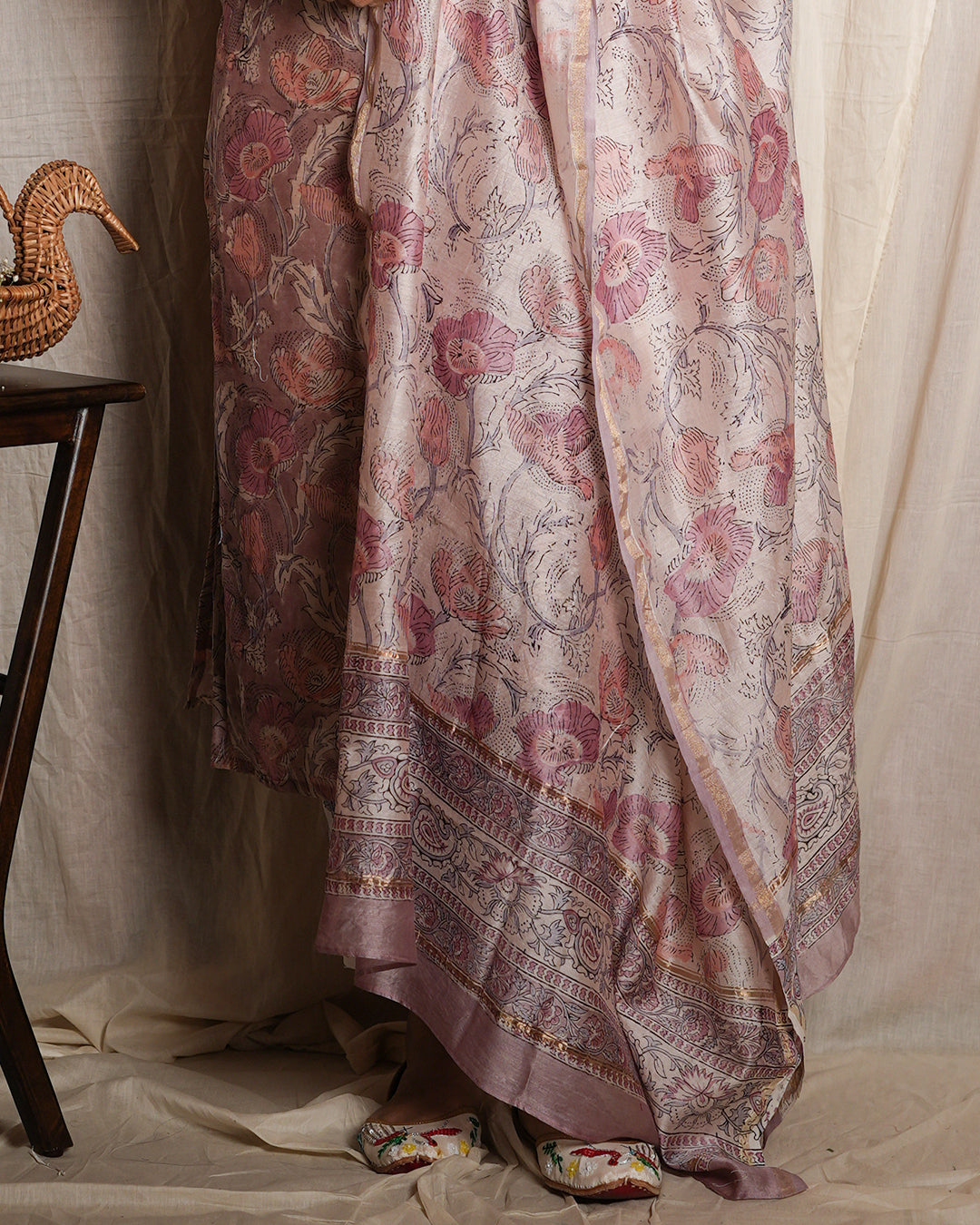 Soft Pink Floral Printed Kurta Set with Dupatta
