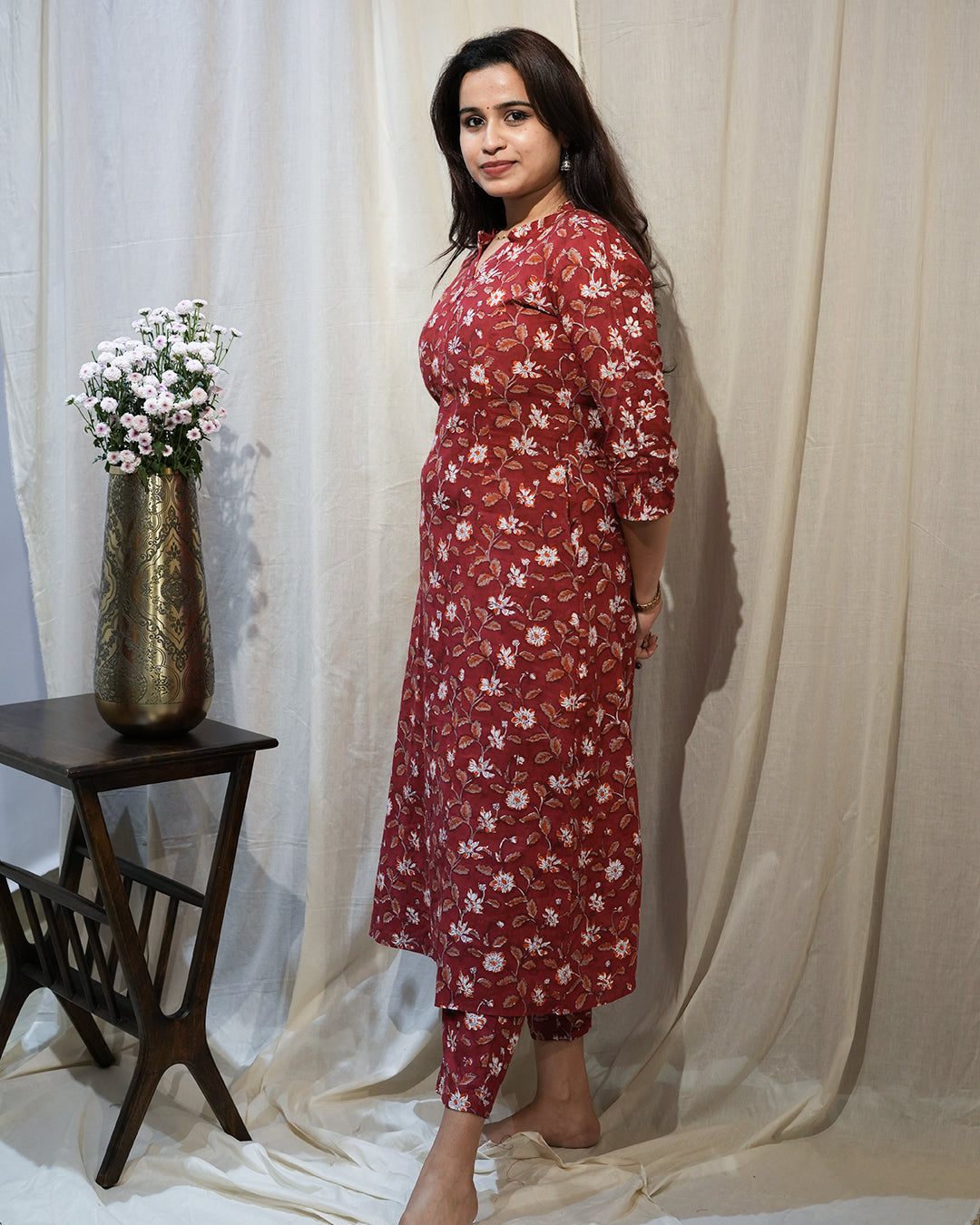 Maroon Floral Kurta Set