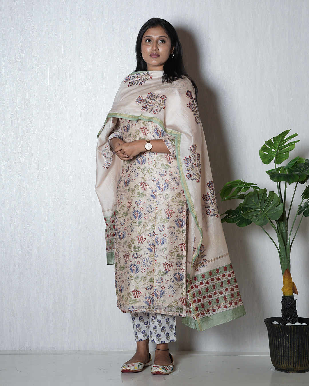 Elegant cream-coloured kurta and dupatta set