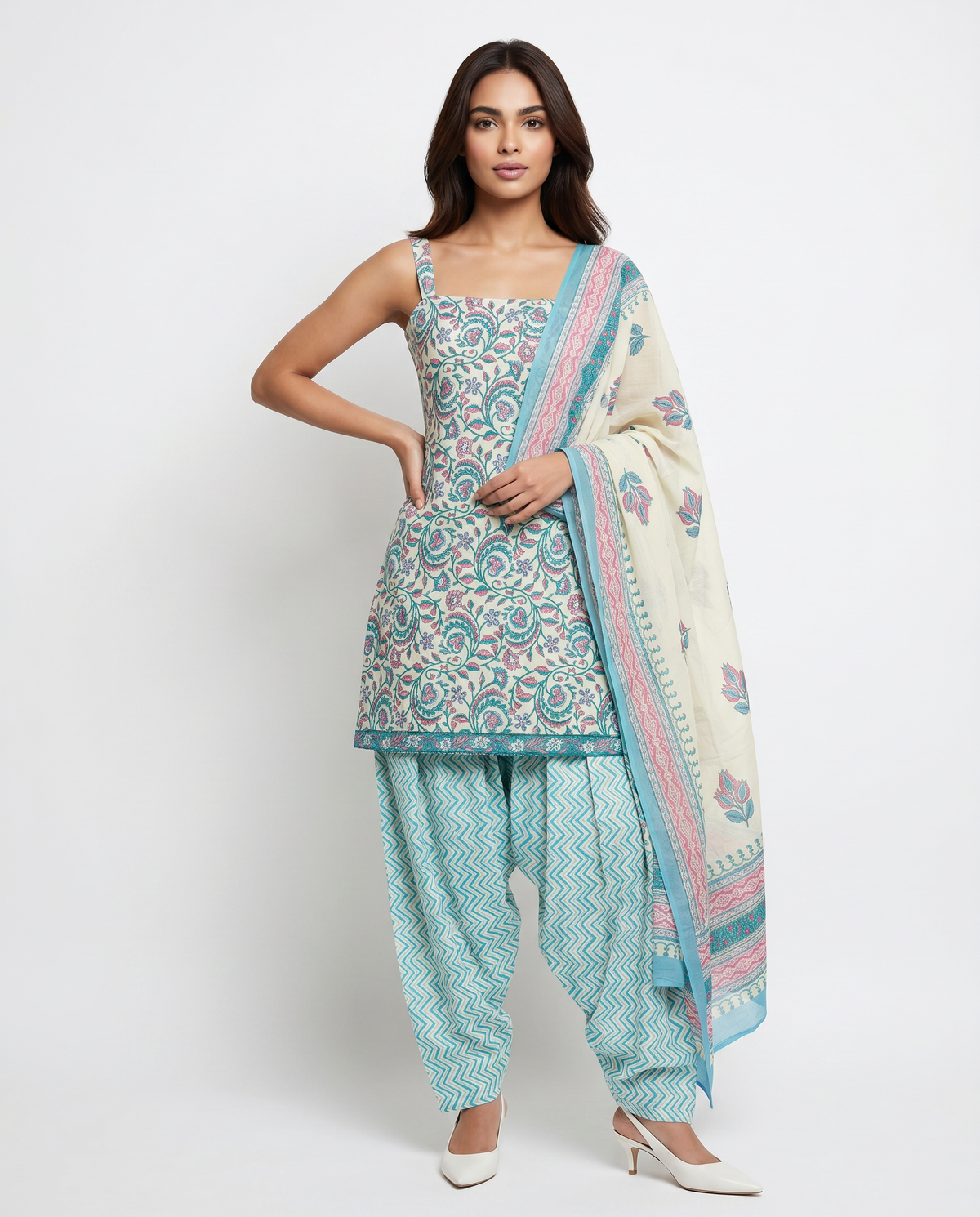 Aqua Paisley Dhoti Suit Set