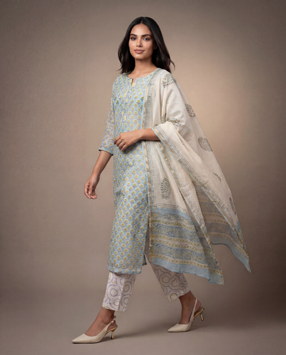 Elegant teal-coloured kurta and dupatta set