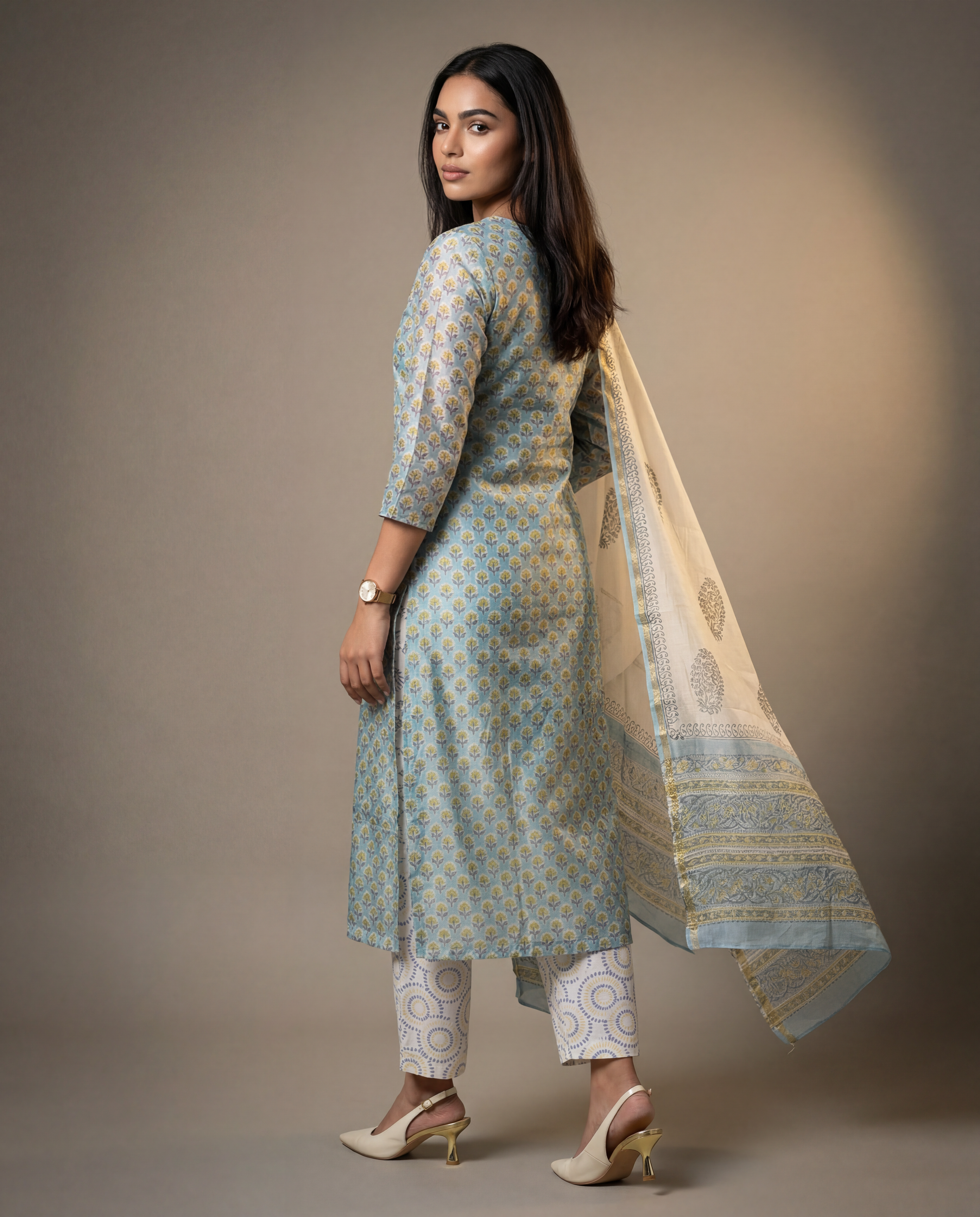 Elegant teal-coloured kurta and dupatta set