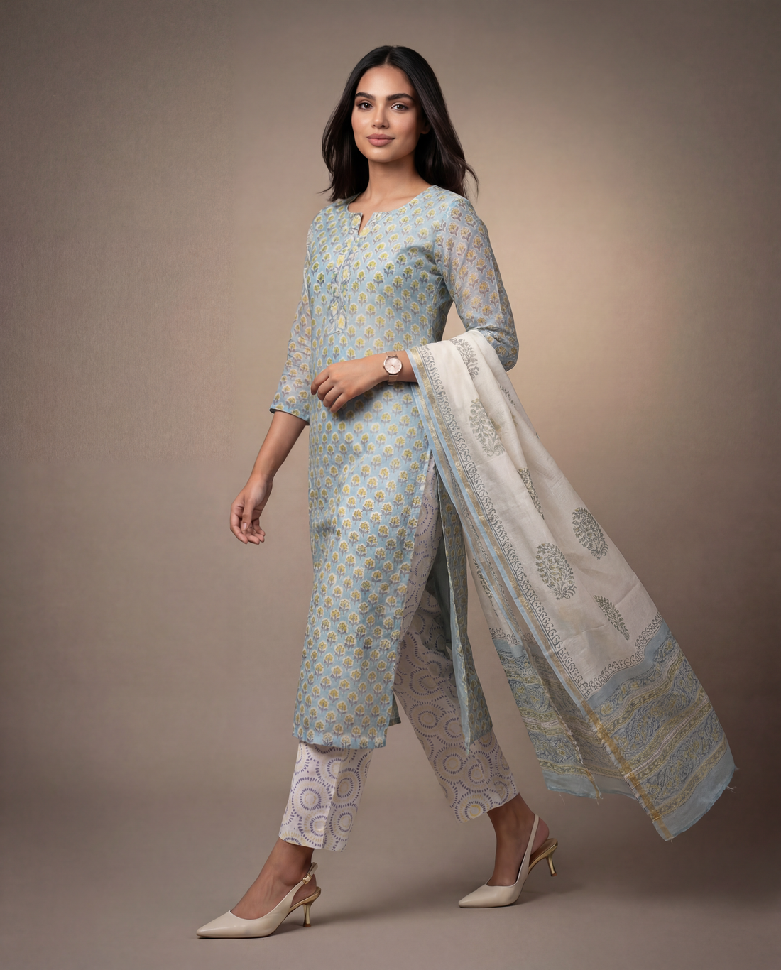 Elegant teal-coloured kurta and dupatta set