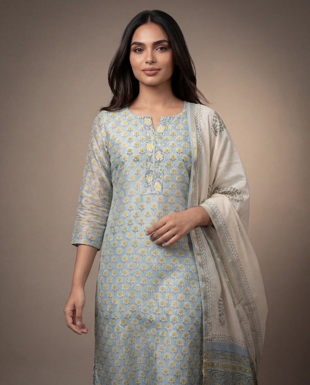Elegant teal-coloured kurta and dupatta set