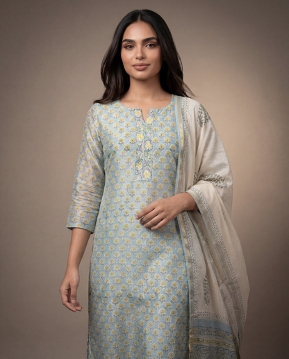 Elegant teal-coloured kurta and dupatta set