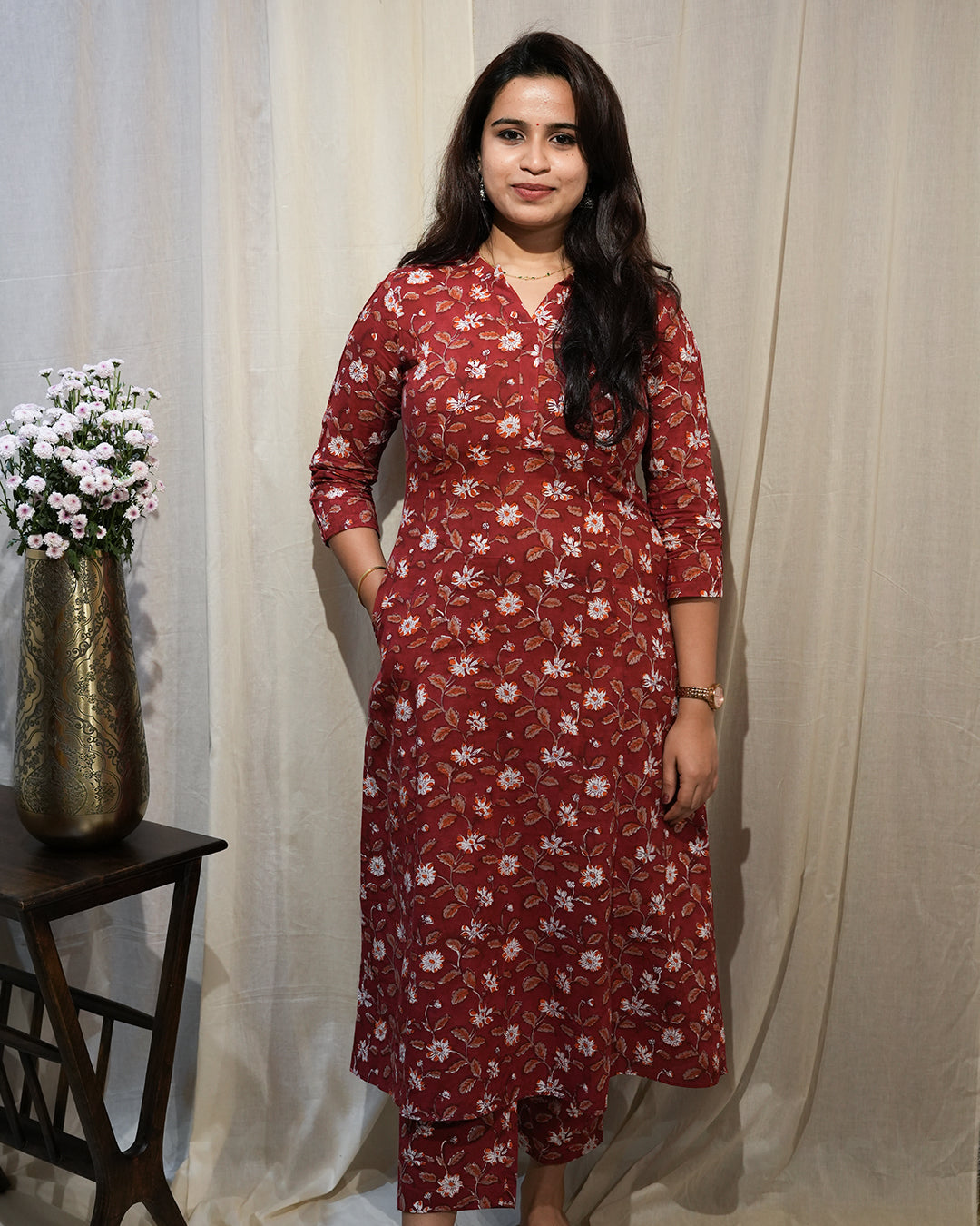 Maroon Floral Kurta Set