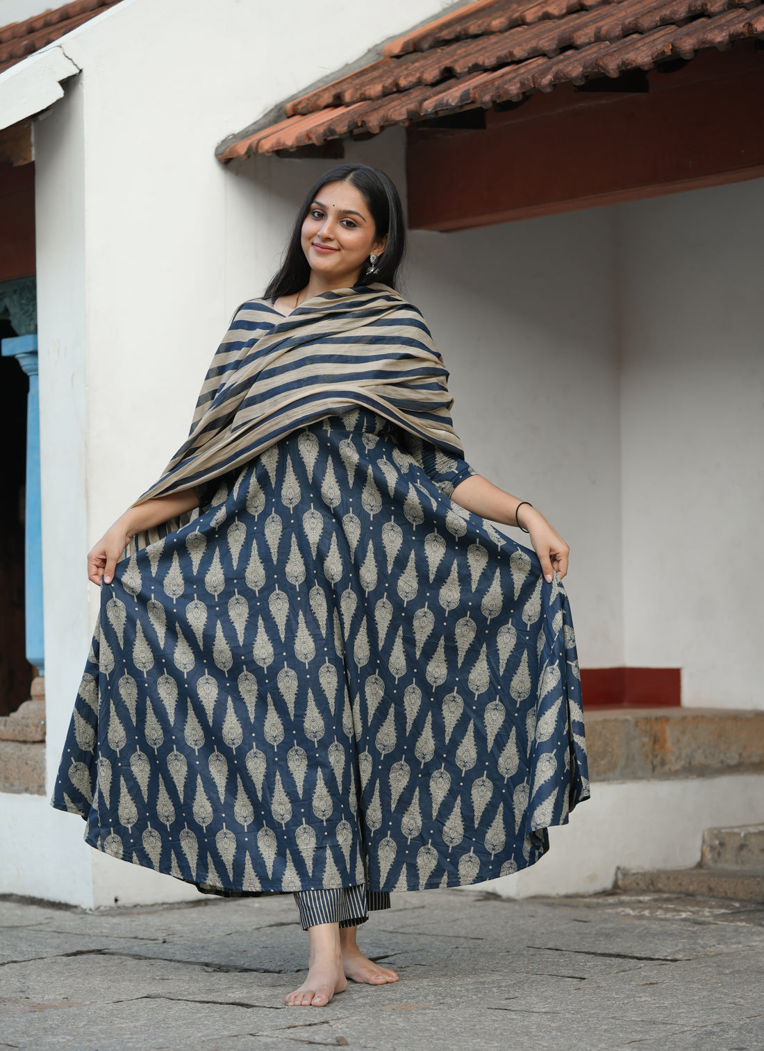 Blue feathered Classic Indigo Blockprint Anarkali set
