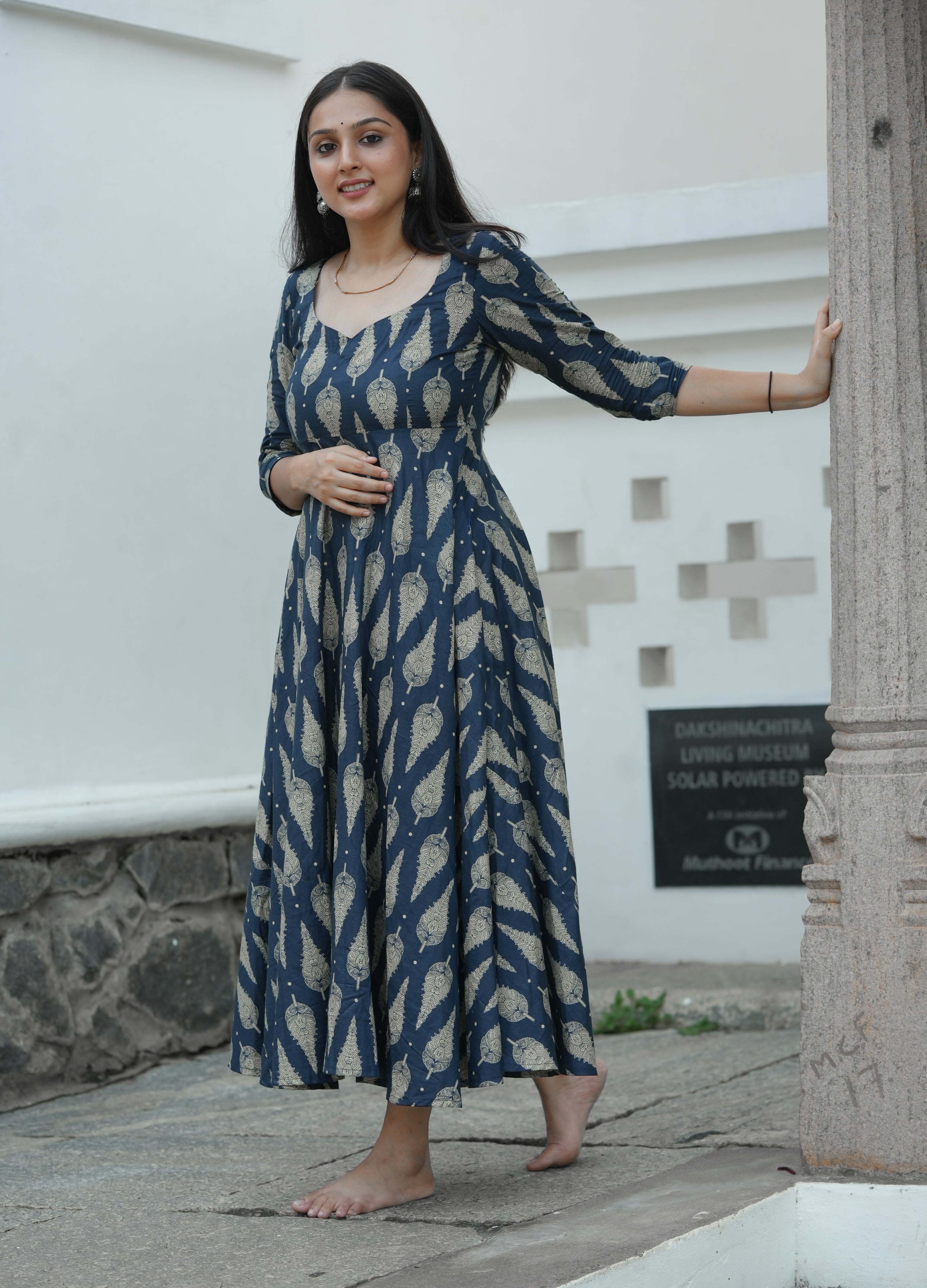 Blue feathered Classic Indigo Blockprint Anarkali set