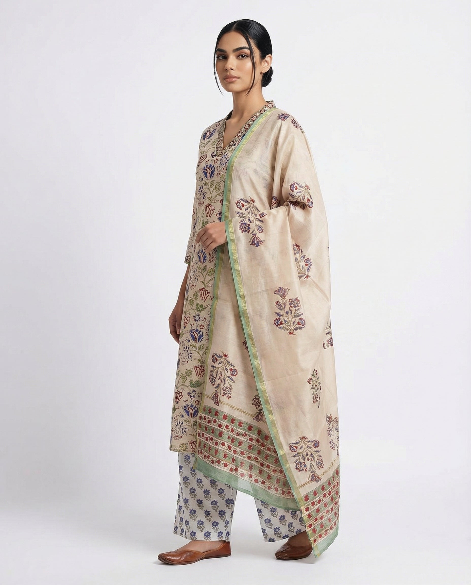 Elegant cream-coloured kurta and dupatta set