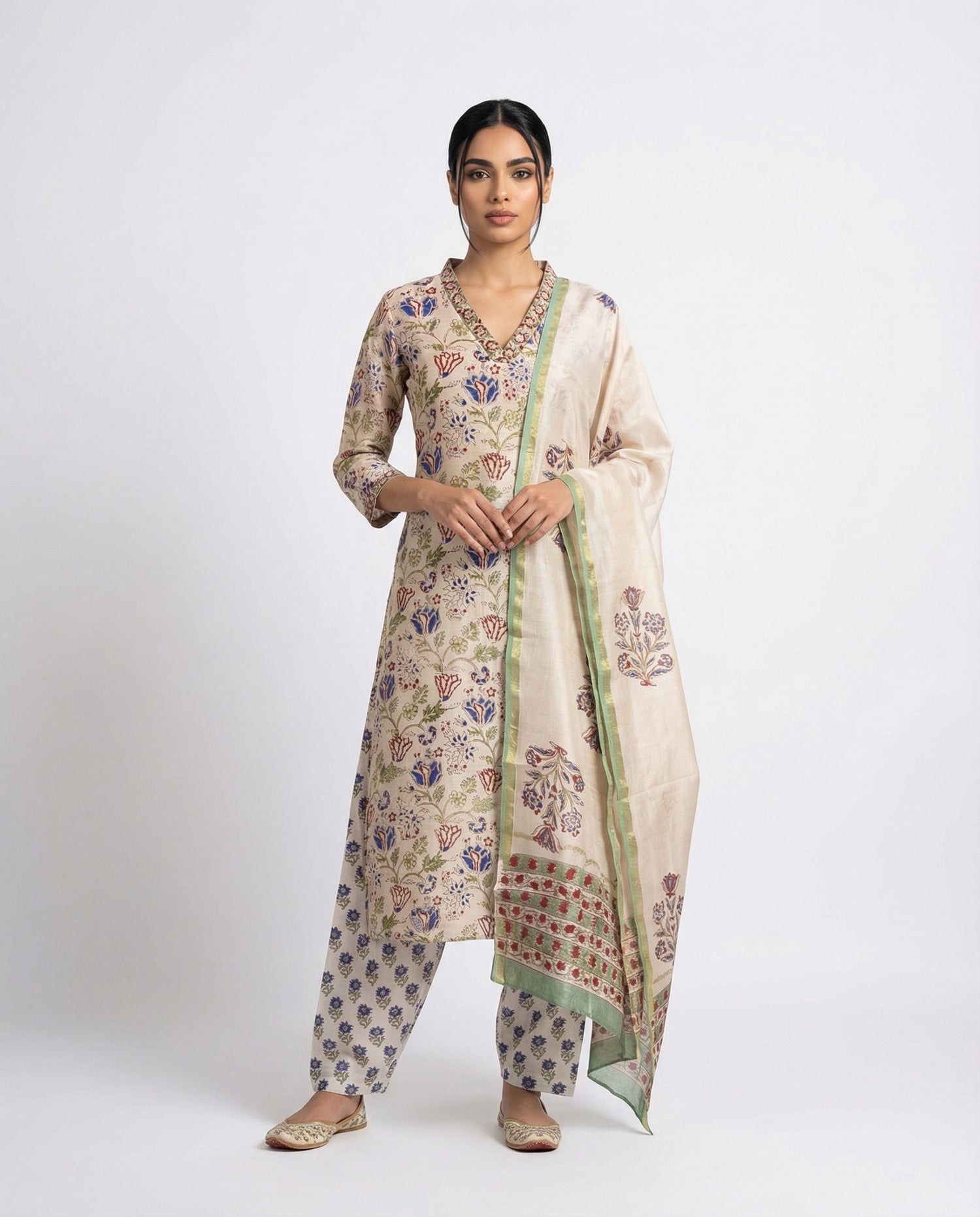 Elegant cream-coloured kurta and dupatta set