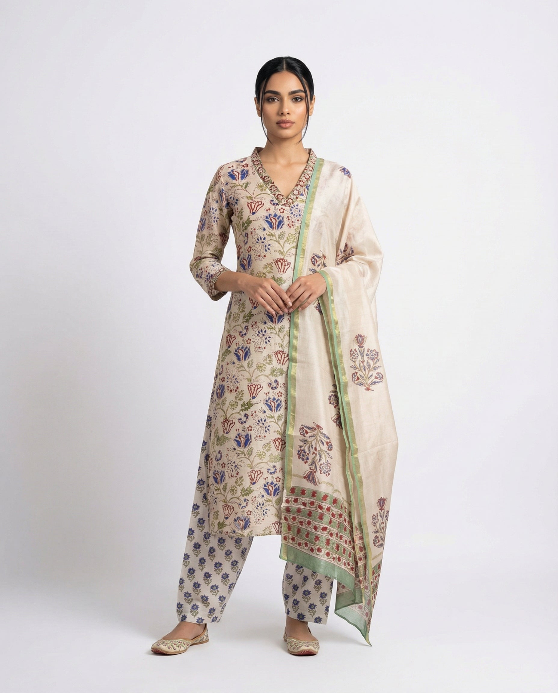 Elegant cream-coloured kurta and dupatta set