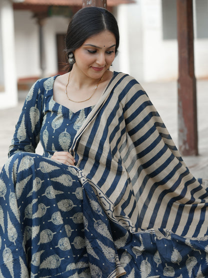 Blue feathered Classic Indigo Blockprint Anarkali set