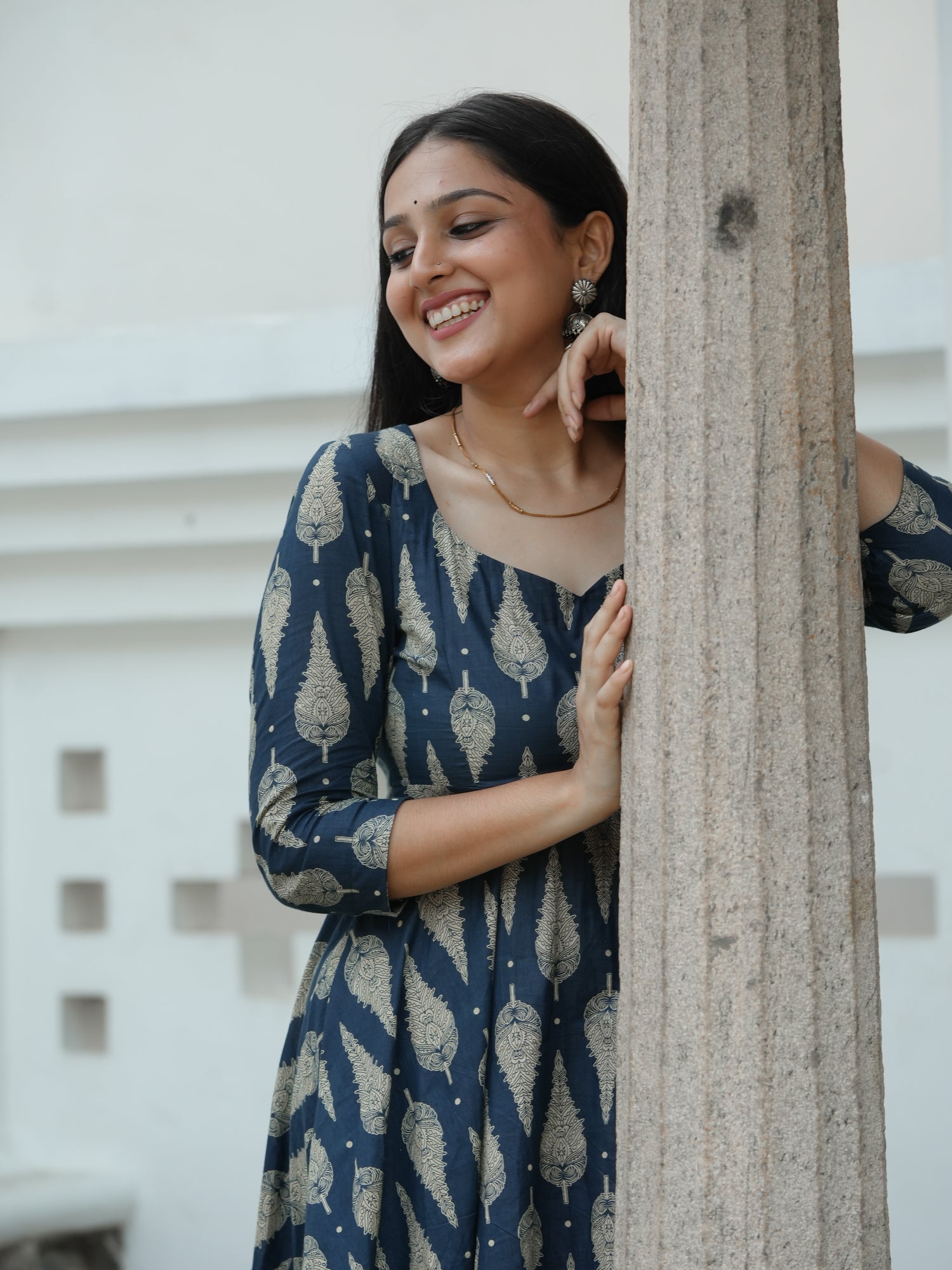 Blue feathered Classic Indigo Blockprint Anarkali set