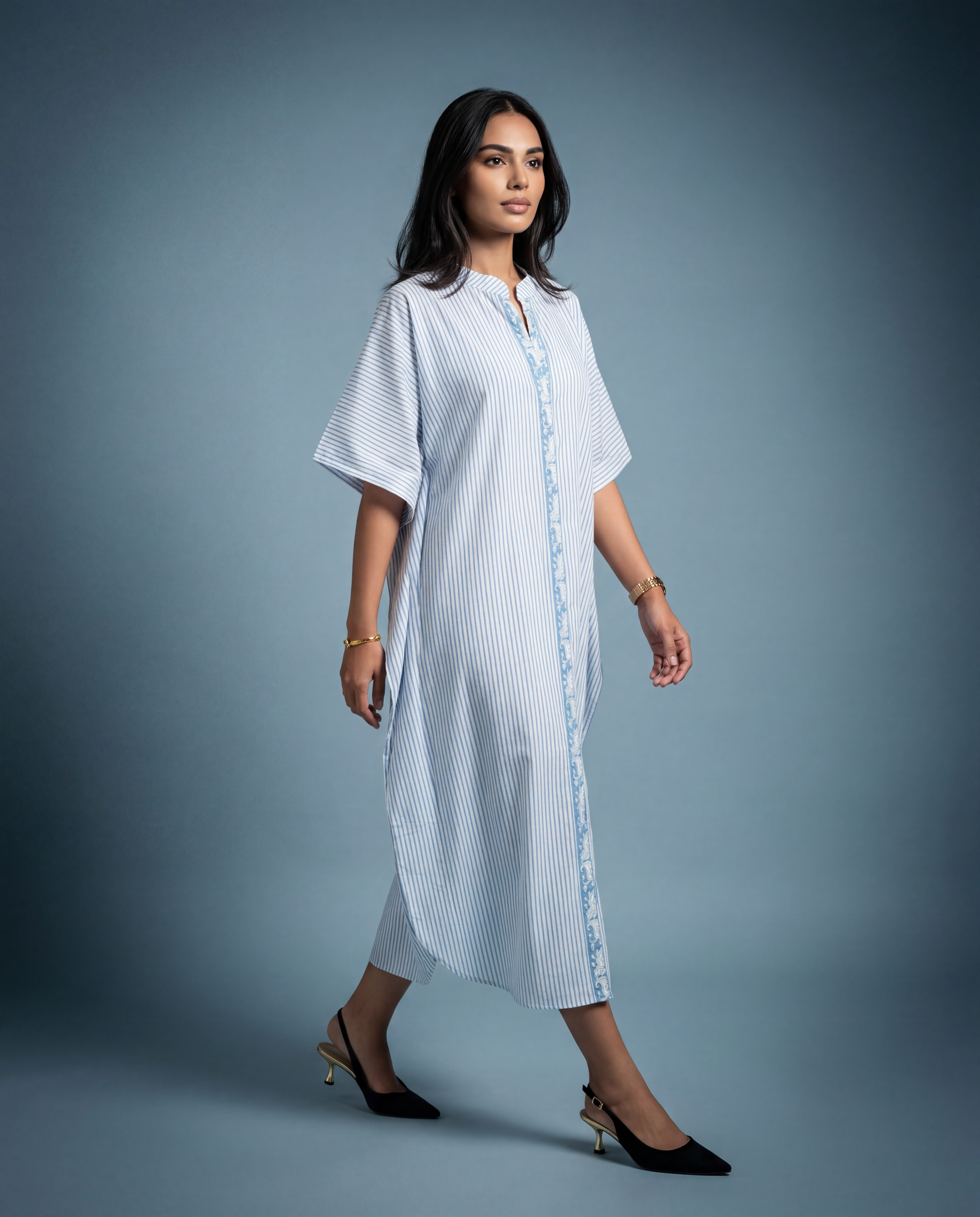 Nyra Striped Cotton Kaftan