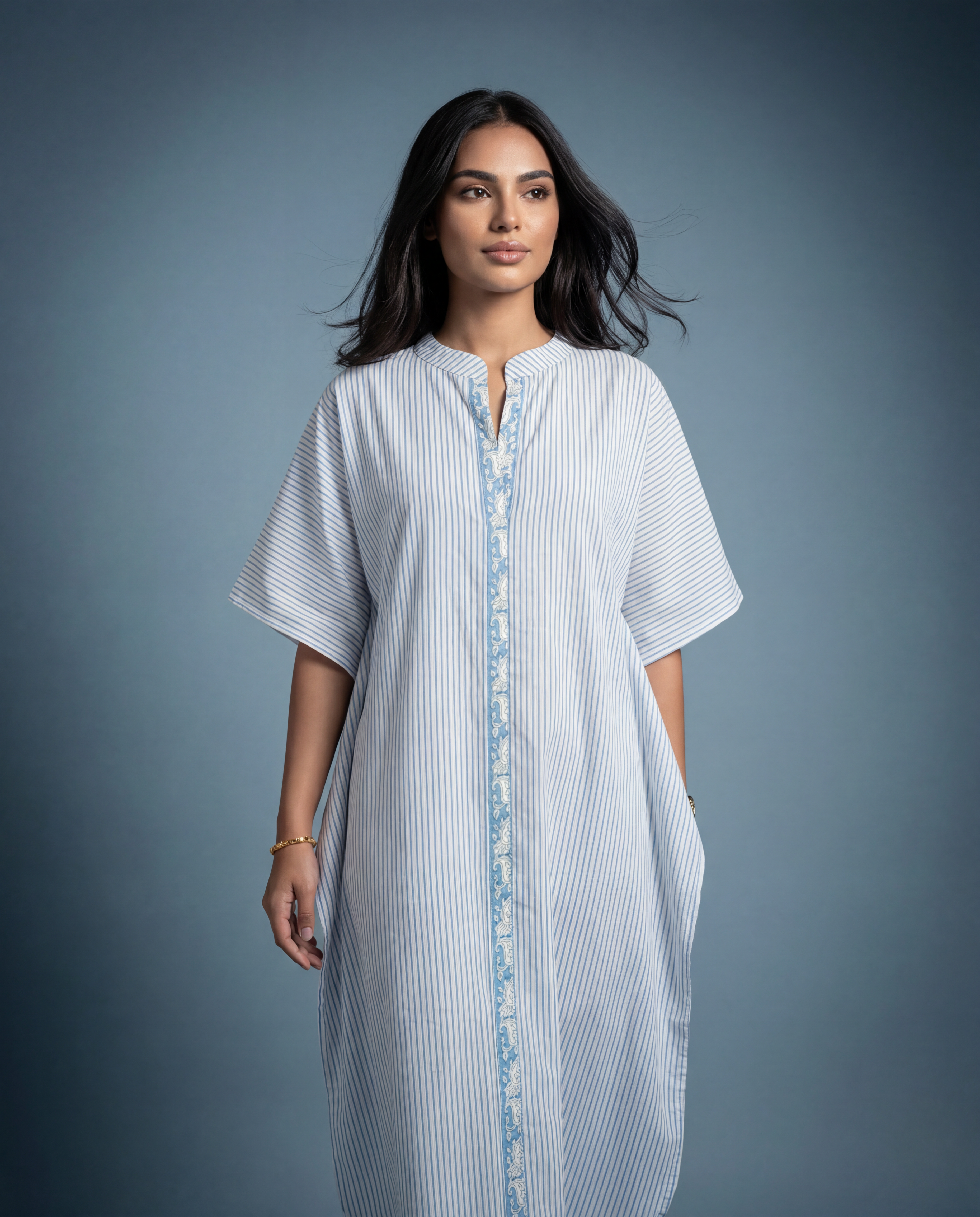 Nyra Striped Cotton Kaftan