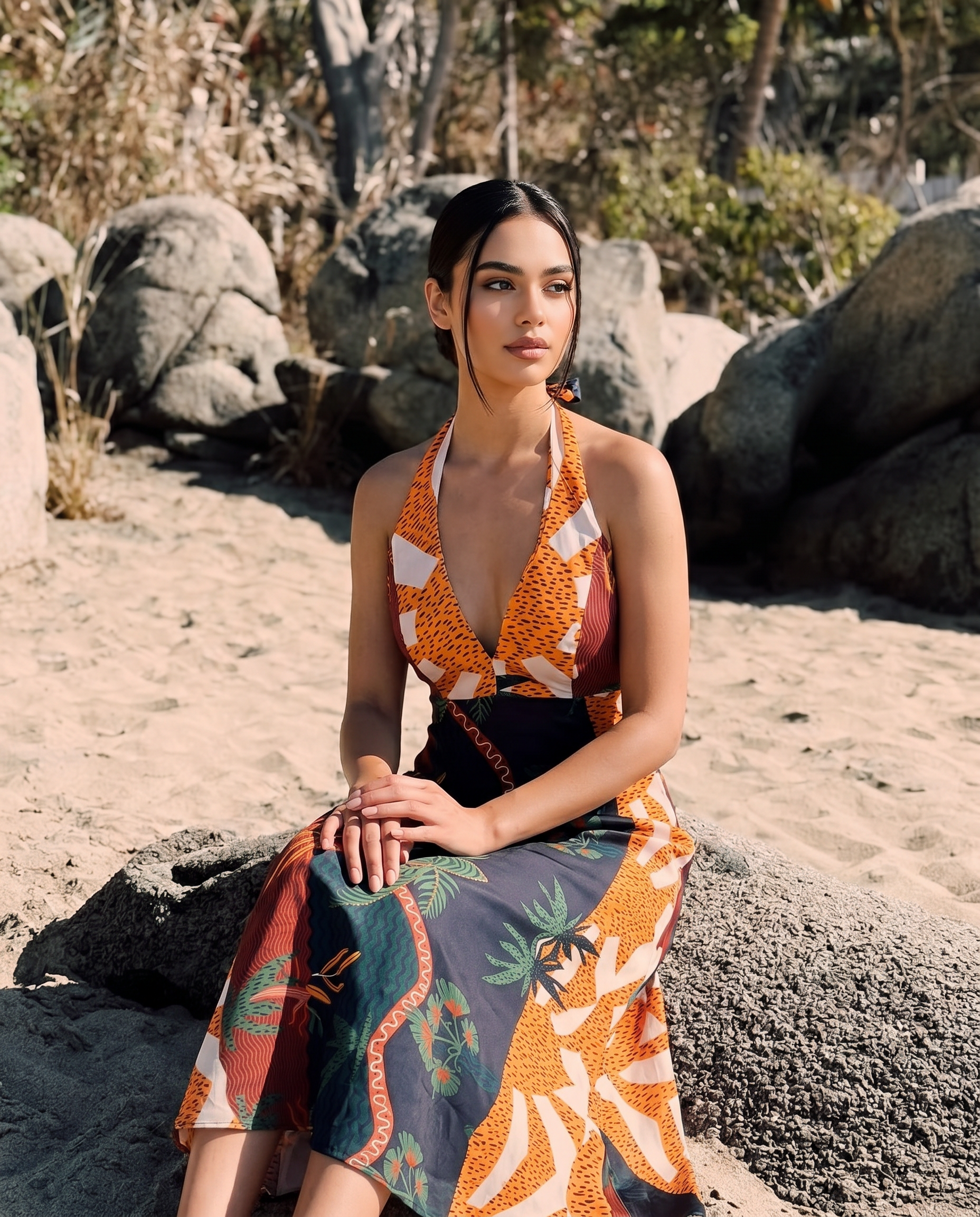 Tropical Sunset Halter Dress