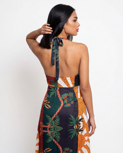 Tropical Sunset Halter Dress