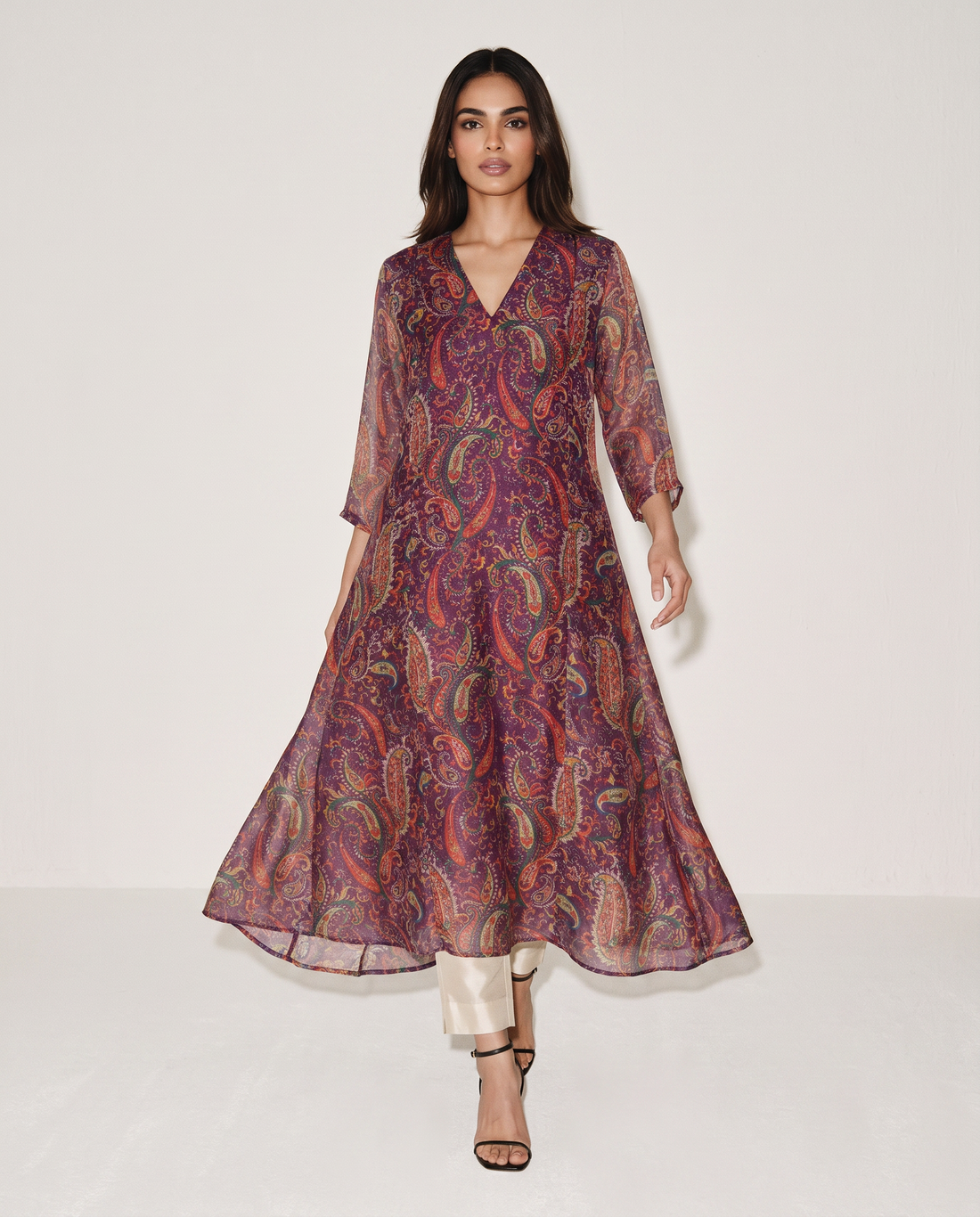Royal Plum Paisley Flared Kurta