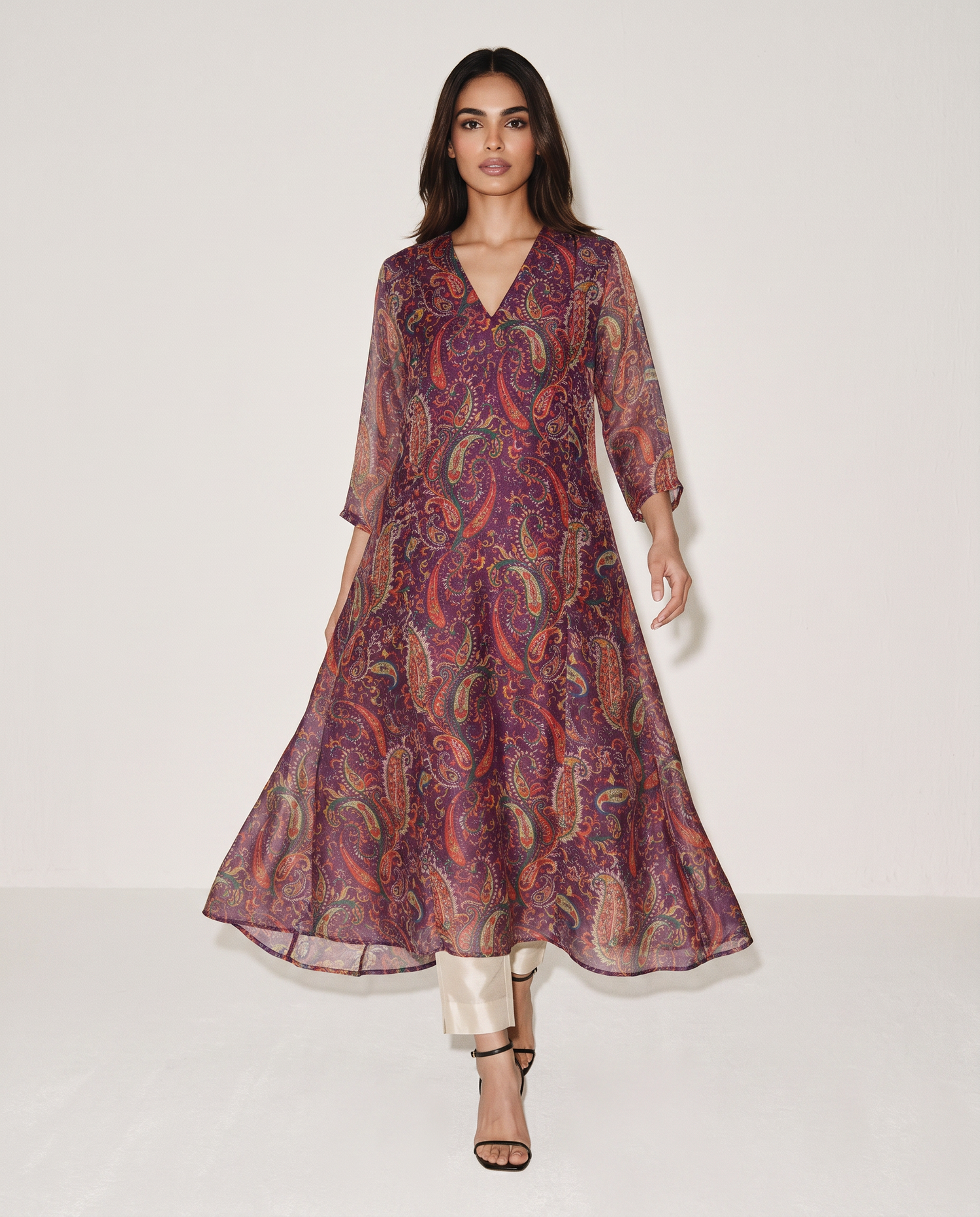 Royal Plum Paisley Flared Kurta
