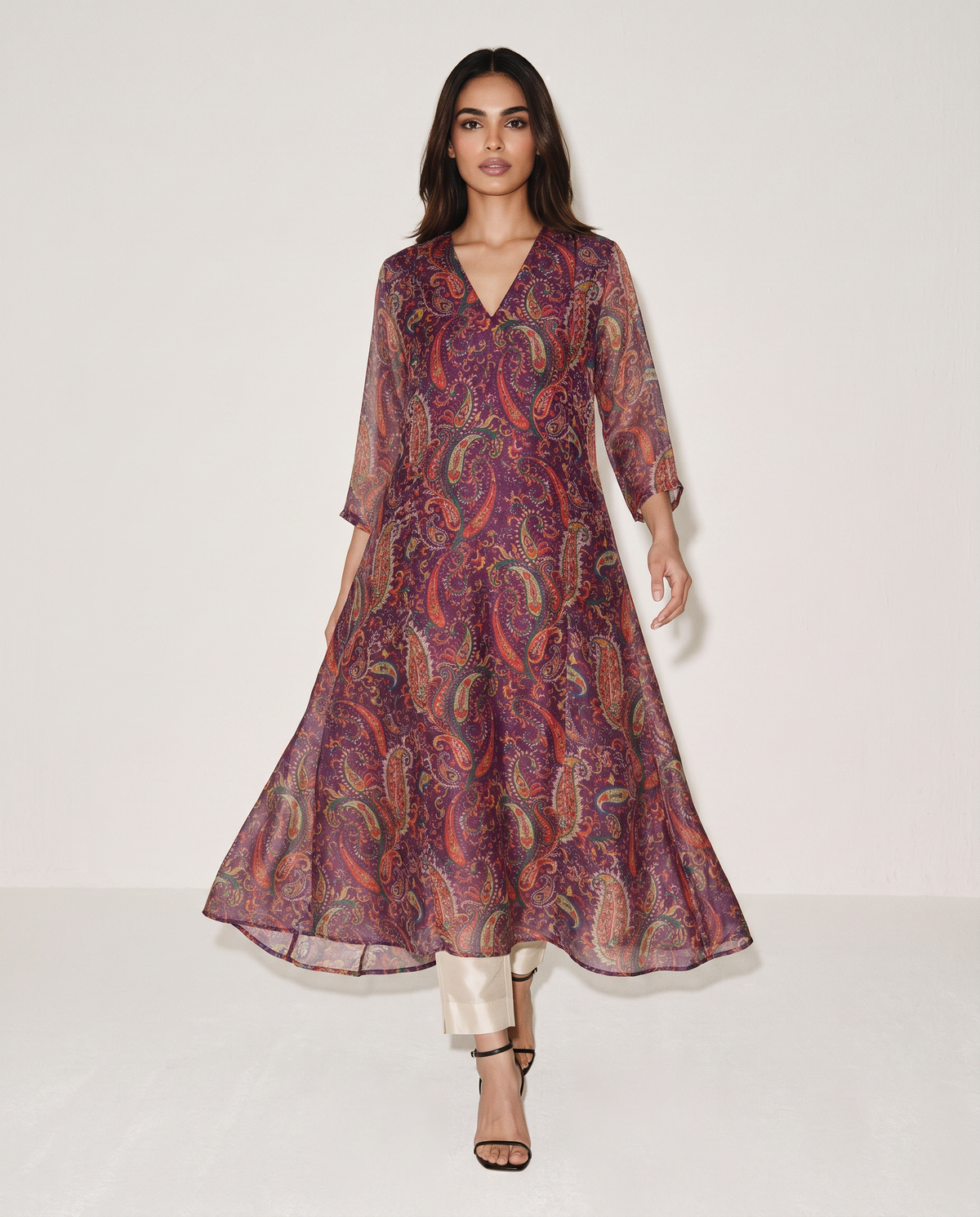 Royal Plum Paisley Flared Kurta