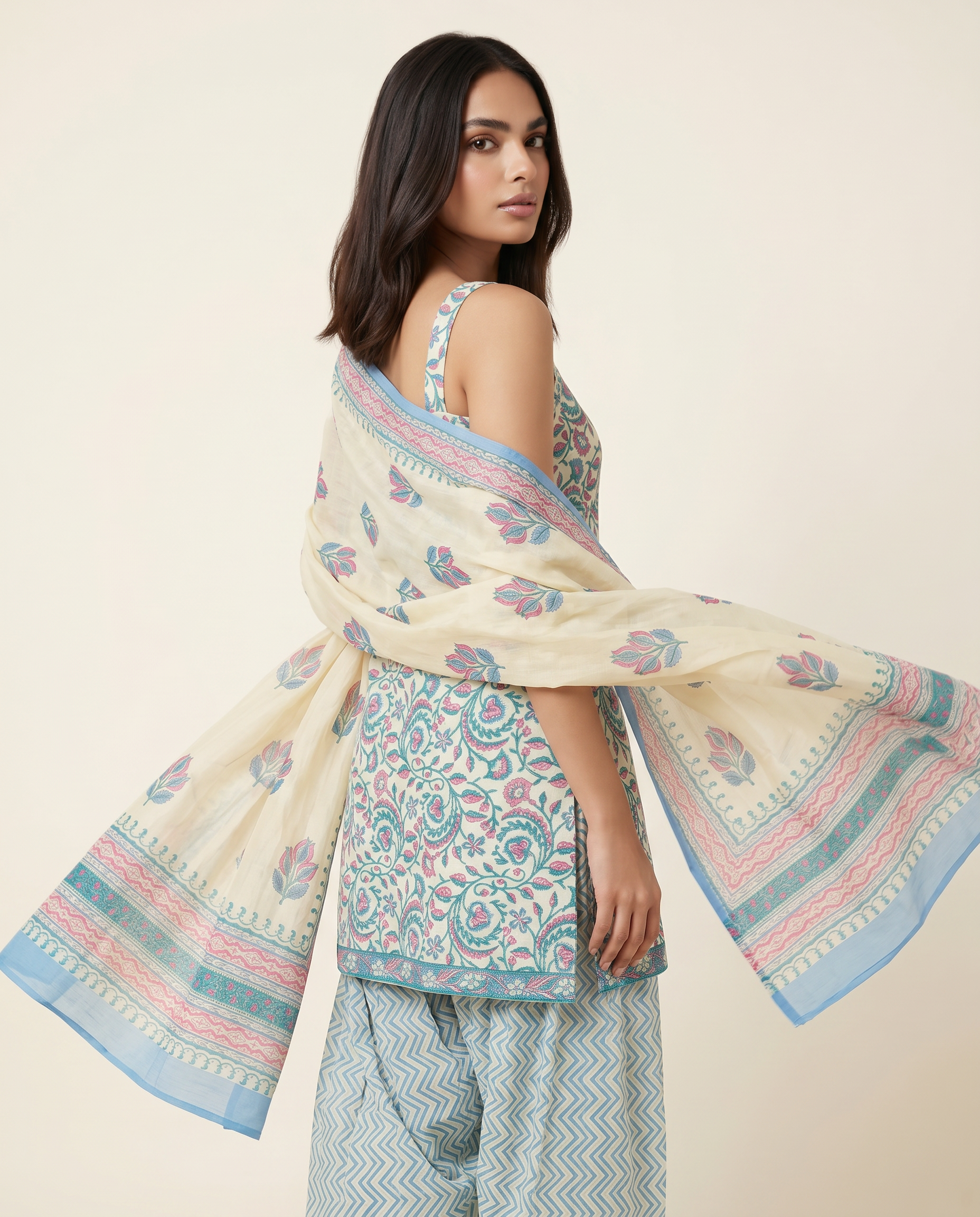 Aqua Paisley Dhoti Suit Set