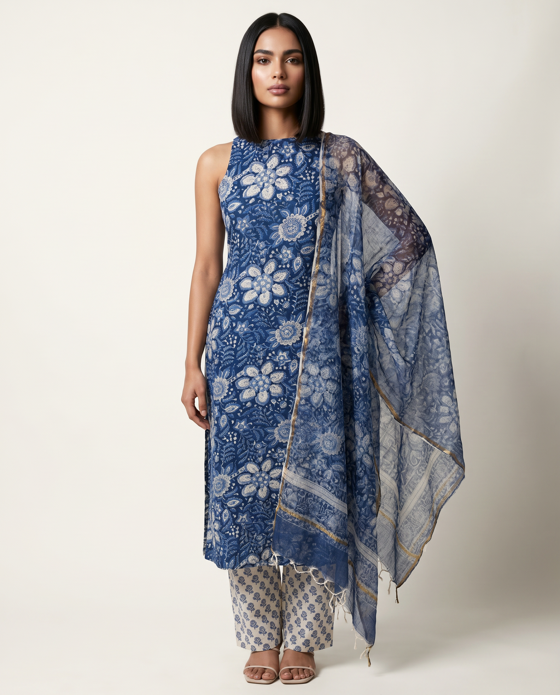 Indigo Floral Kurta Set
