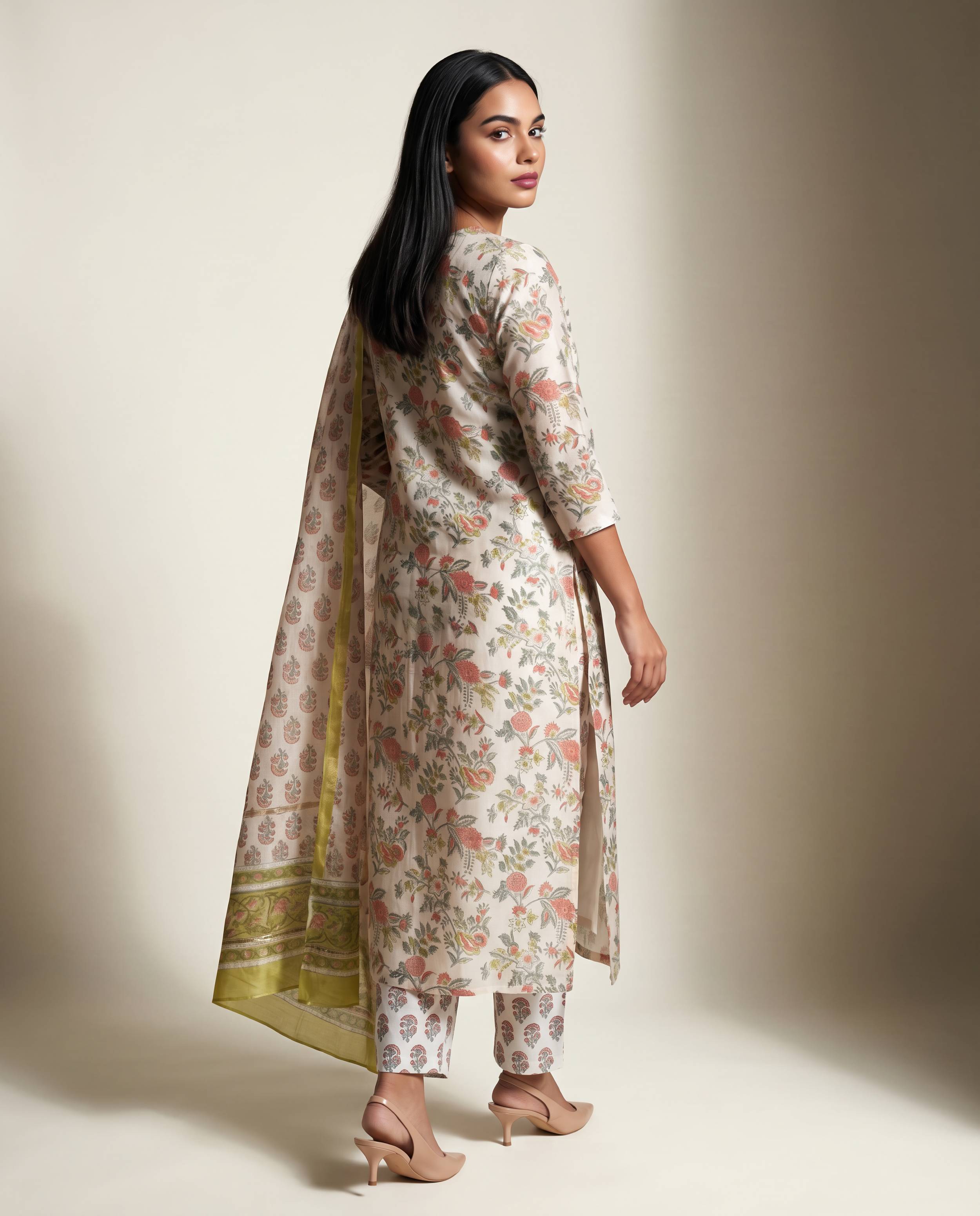 Pastel Floral Printed Kurta Set with Dupatta