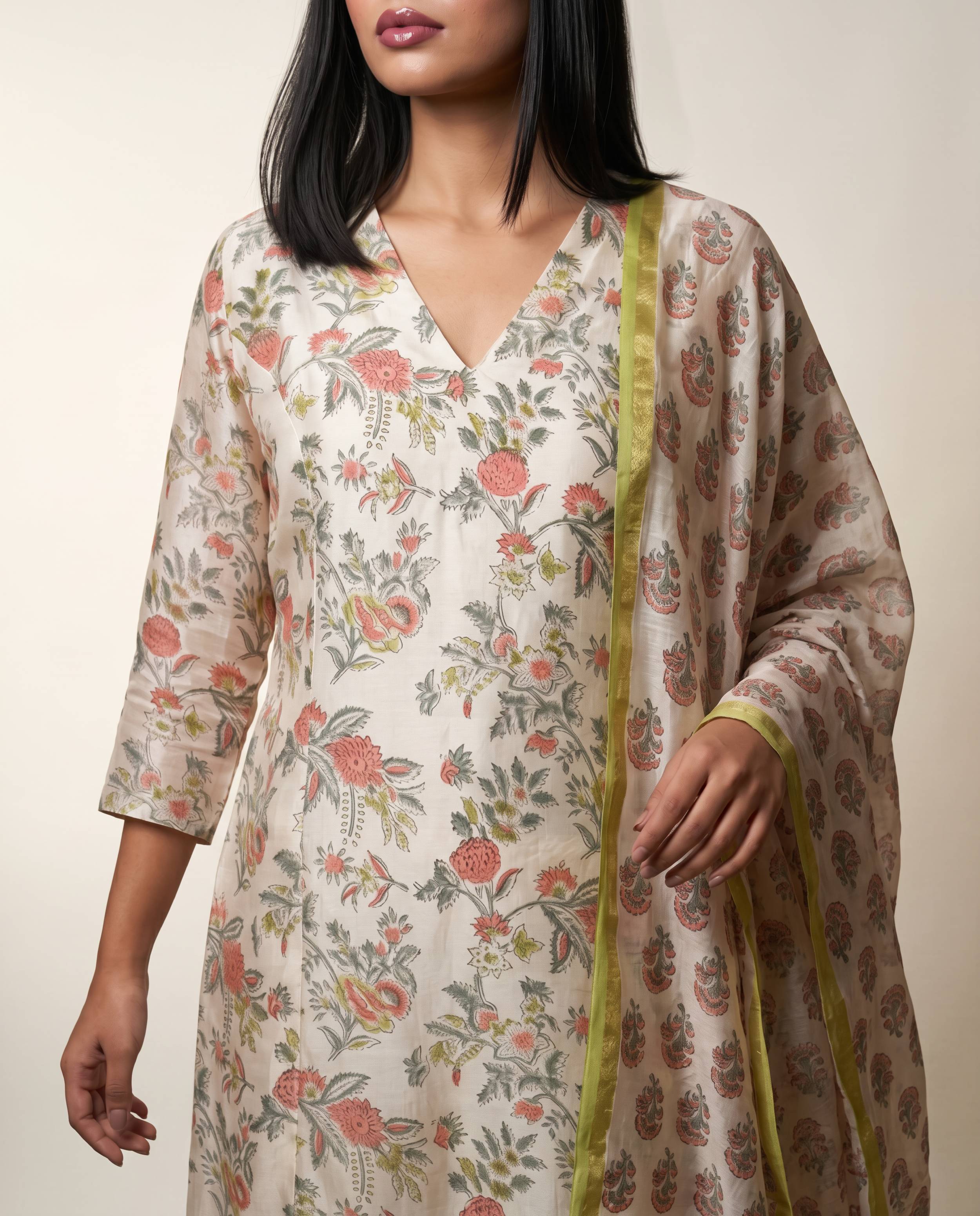 Pastel Floral Printed Kurta Set with Dupatta