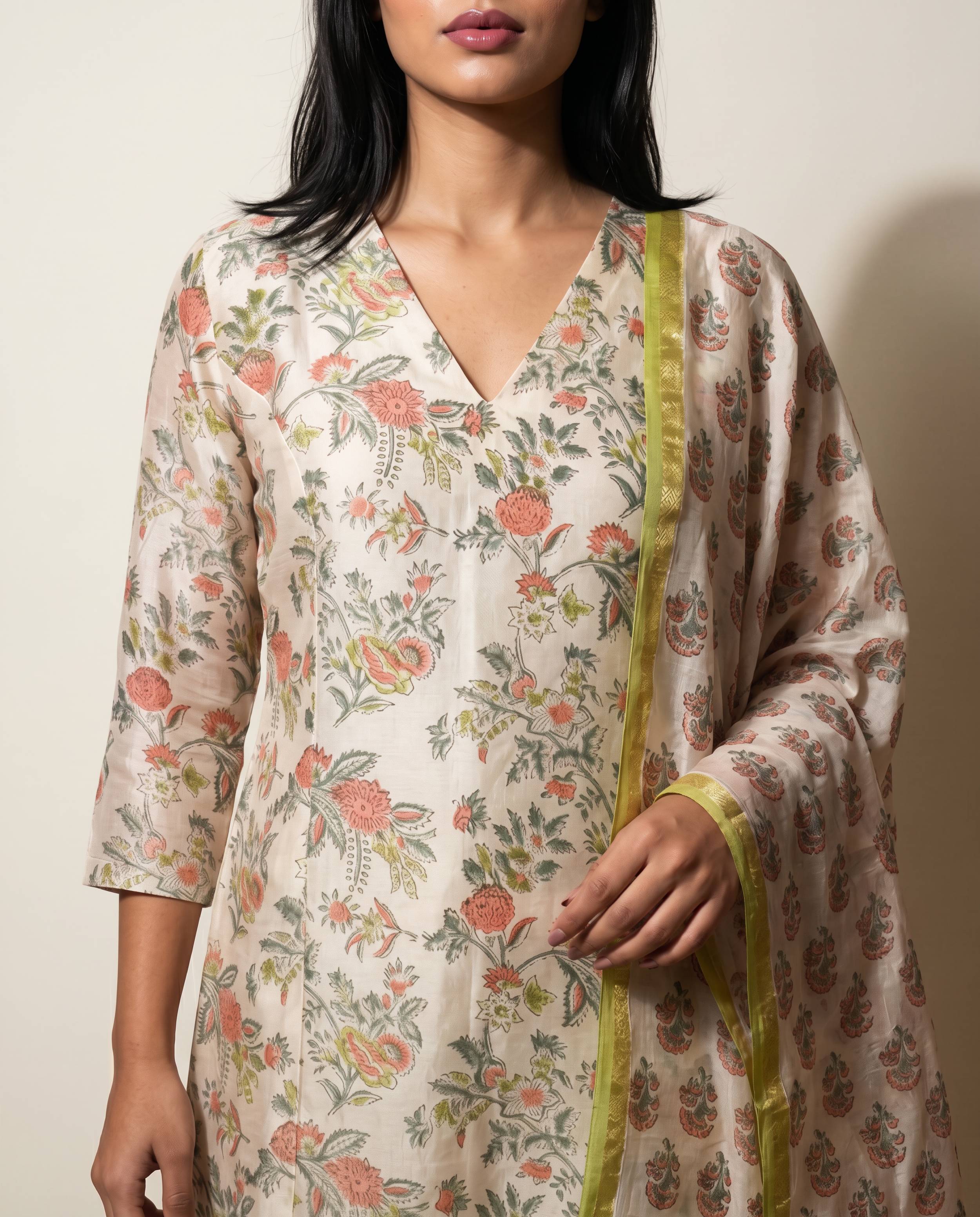 Pastel Floral Printed Kurta Set with Dupatta