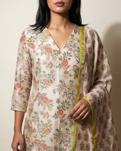 Pastel Floral Printed Kurta Set with Dupatta