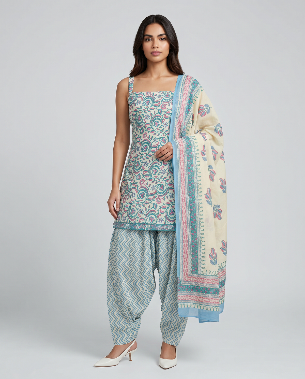 Aqua Paisley Dhoti Suit Set