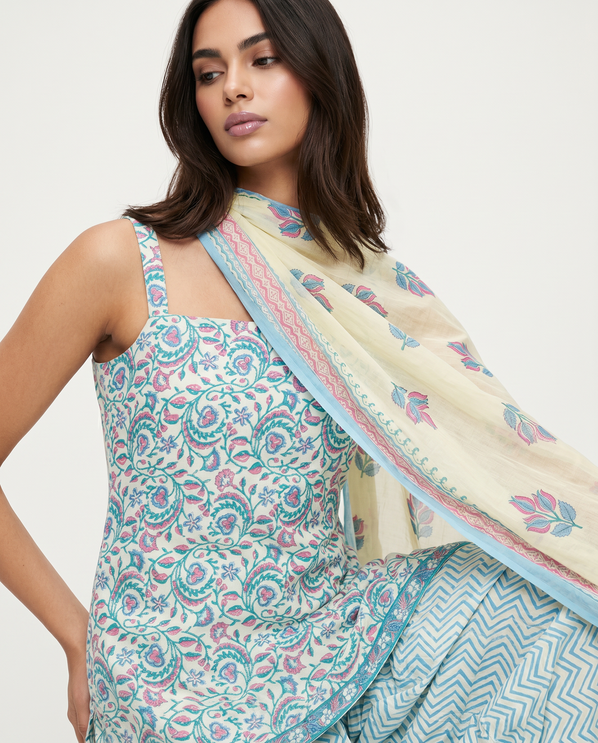 Aqua Paisley Dhoti Suit Set