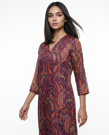 Royal Plum Paisley Flared Kurta
