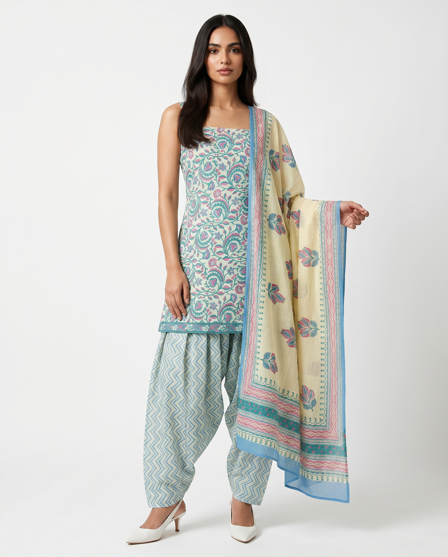 Aqua Paisley Dhoti Suit Set