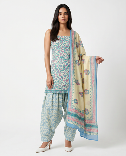 Aqua Paisley Dhoti Suit Set