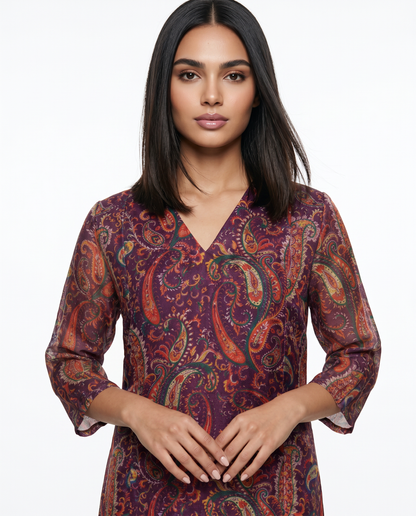 Royal Plum Paisley Flared Kurta