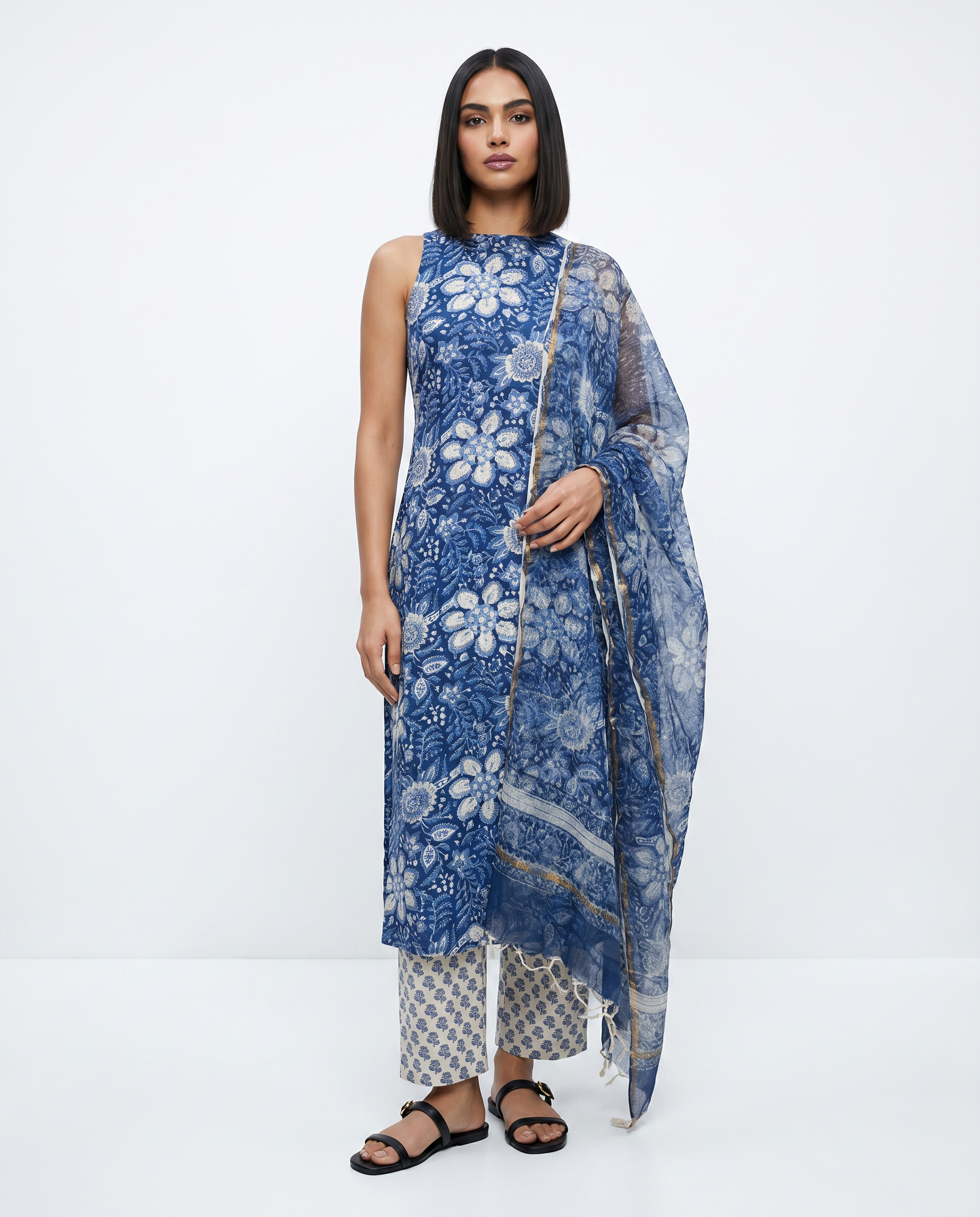 Indigo Floral Kurta Set