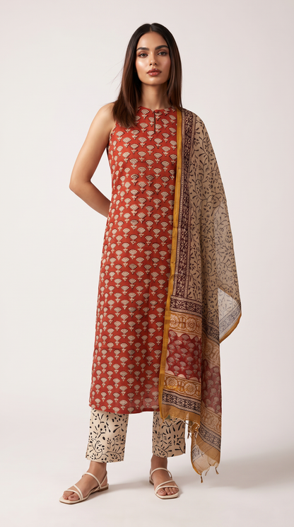 Rust Bloom Printed Suit Set