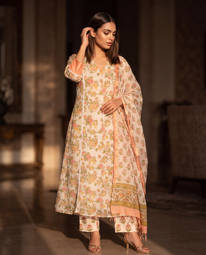 Peach Meadow Floral Flared Suit Set