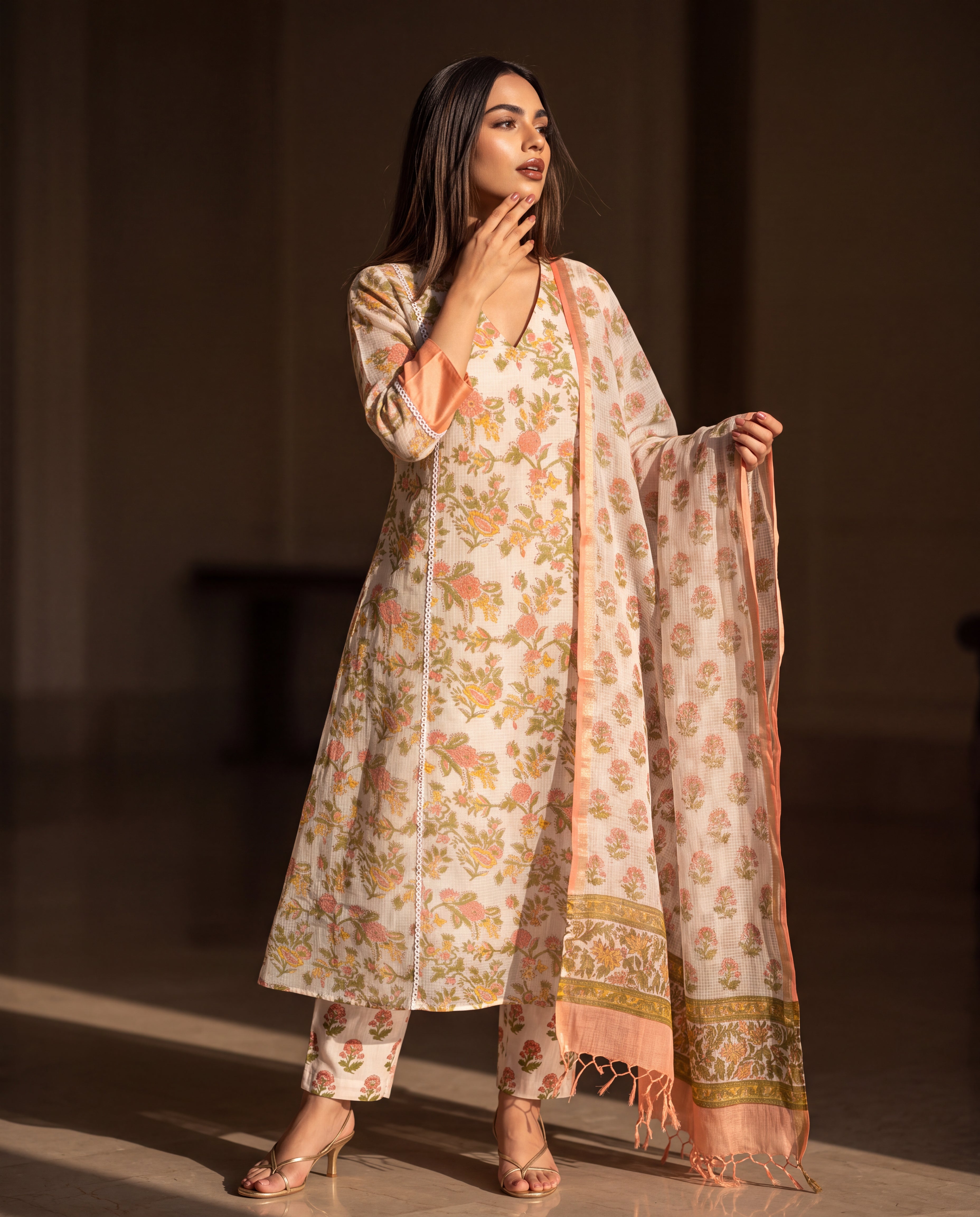 Peach Meadow Floral Flared Suit Set