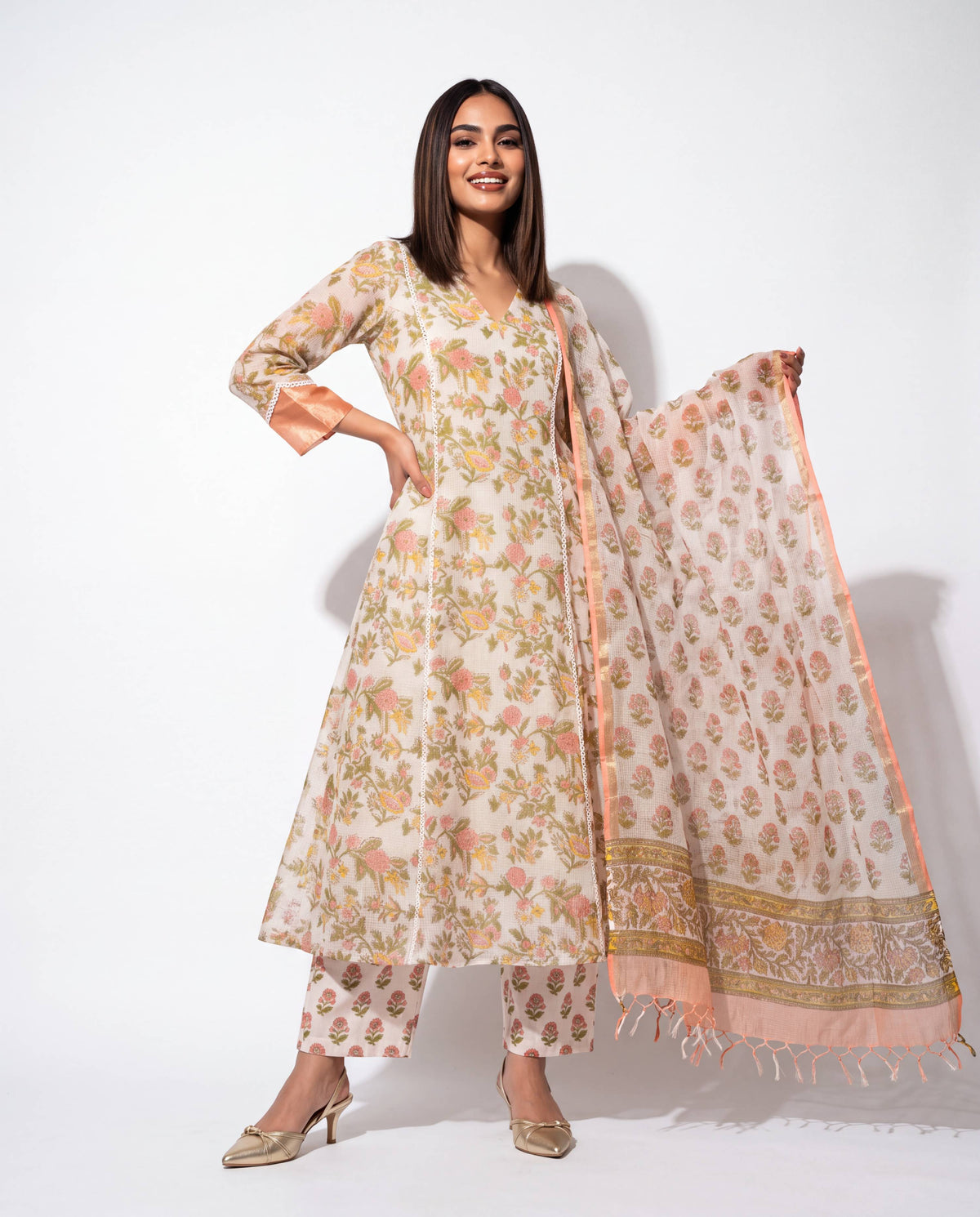 Peach Meadow Floral Flared Suit Set