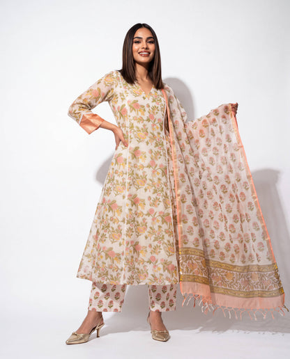Peach Meadow Floral Flared Suit Set