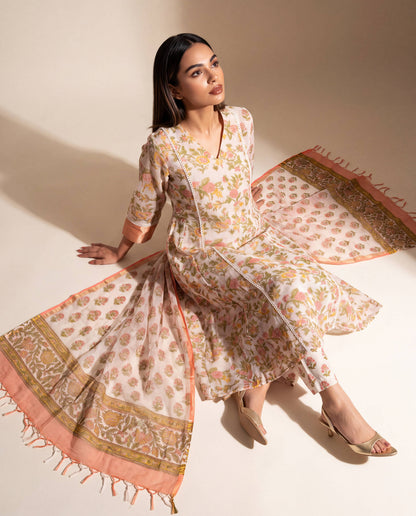 Peach Meadow Floral Flared Suit Set