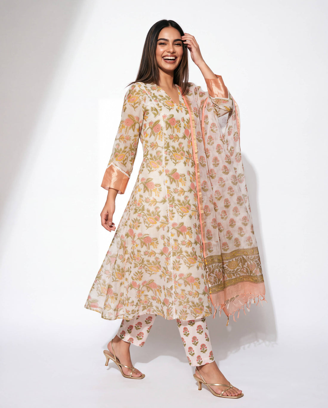 Peach Meadow Floral Flared Suit Set