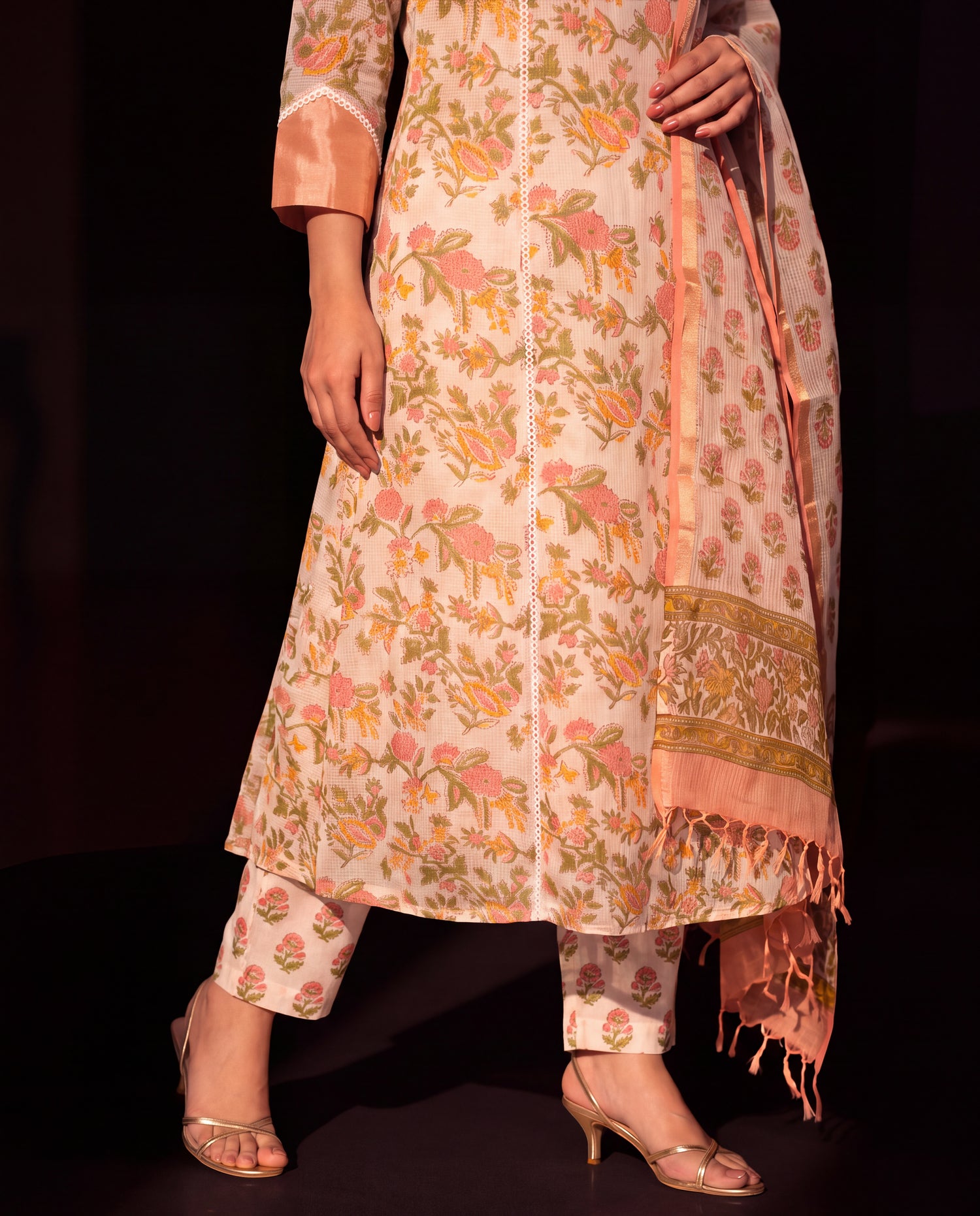 Peach Meadow Floral Flared Suit Set